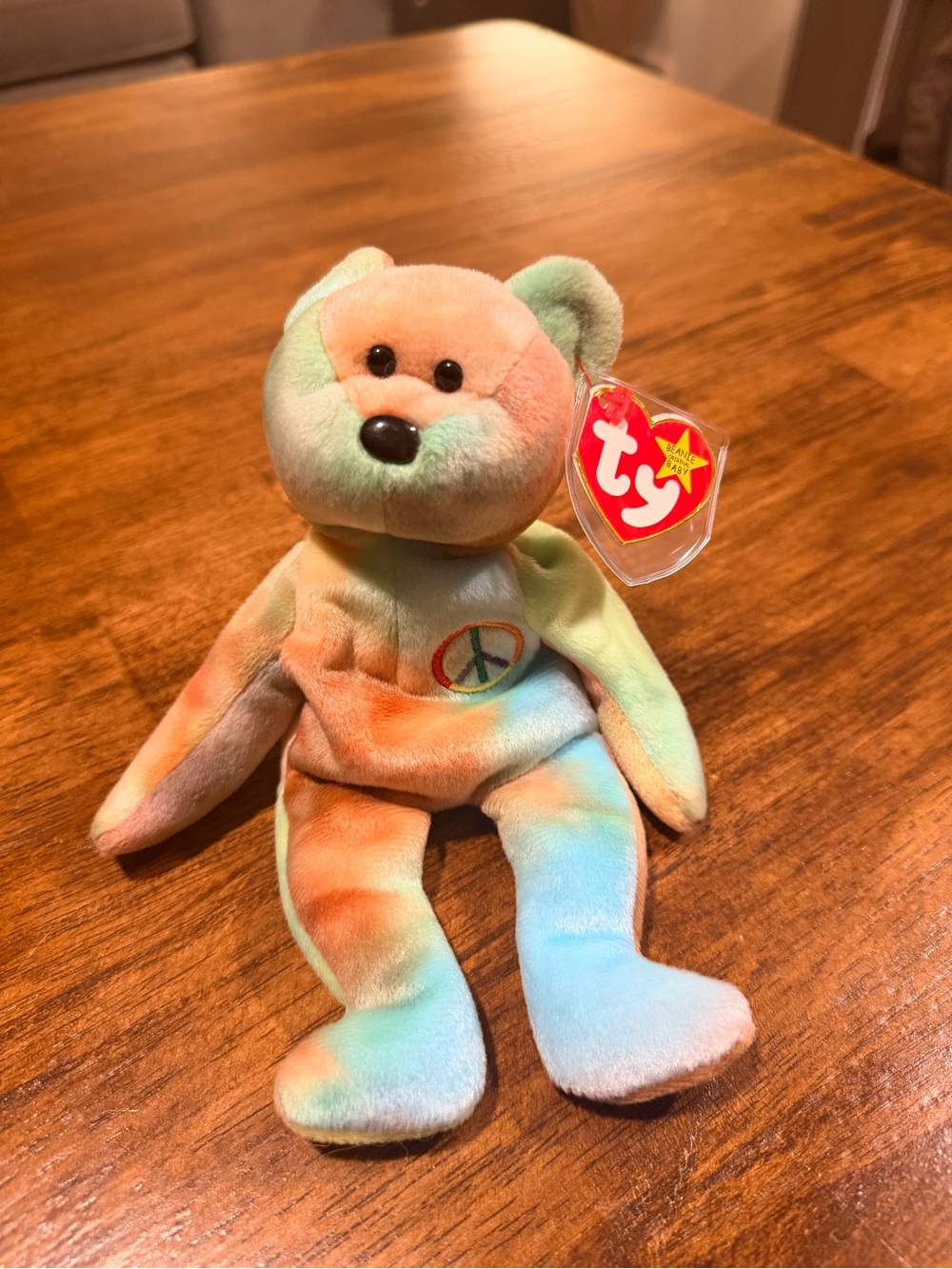Ty Beanie Baby Tie-Dye Peace Bear Plush